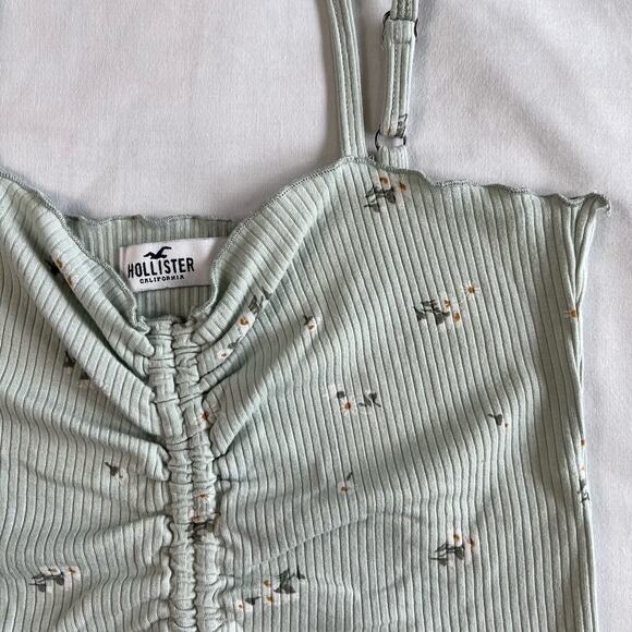 Hollister Women's Medium Ribbed Crop Top Green Floral Adjustable Straps - Picture 4 of 6